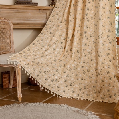 Nordic INS Style Green Plant Printed Curtain │ Semi-Blackout │ No-Drill Ready-Made │ Balcony & Bay Window