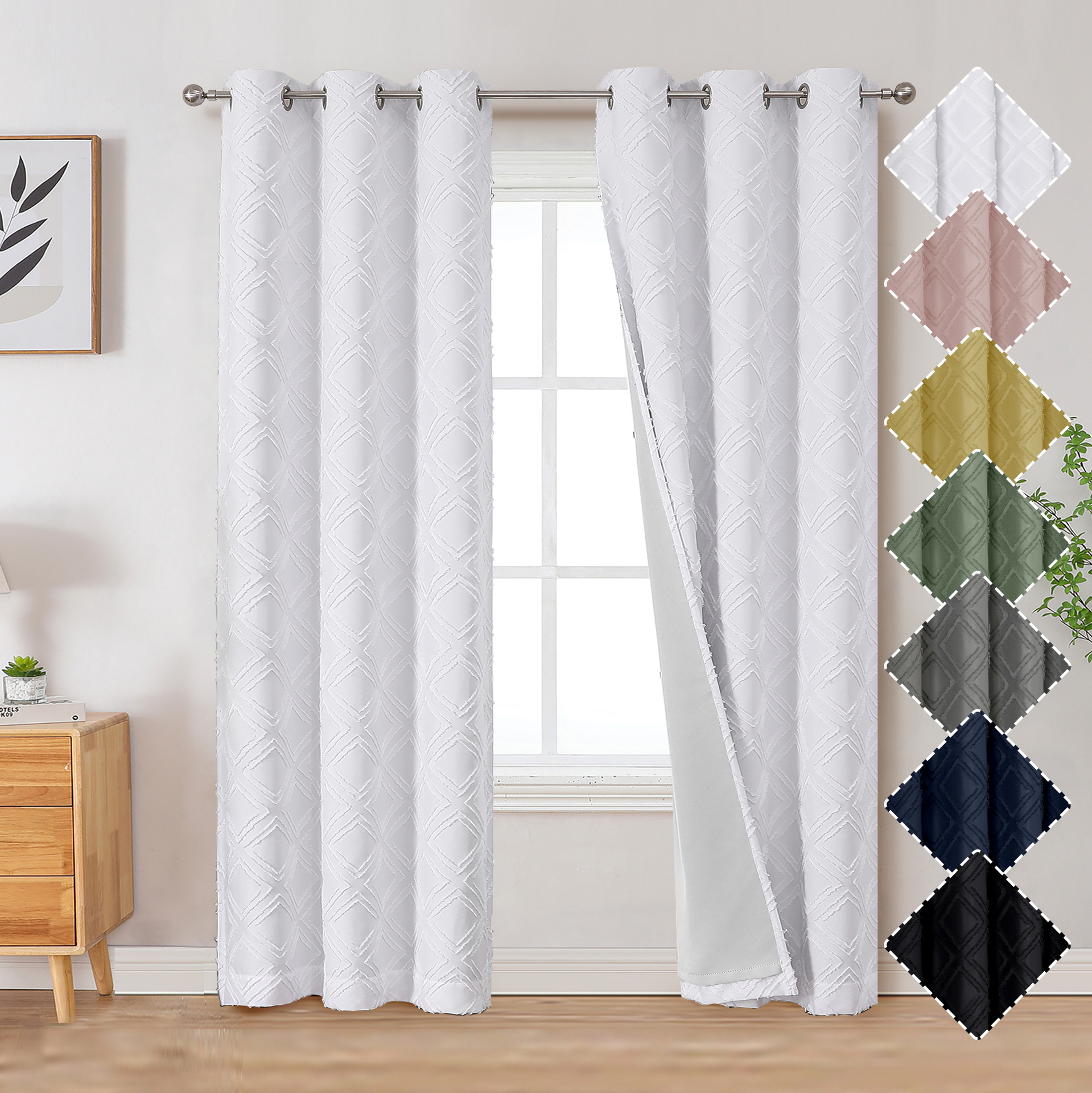 3D Cutout Diamond Blackout Curtain │ Geometric Grommet Top 