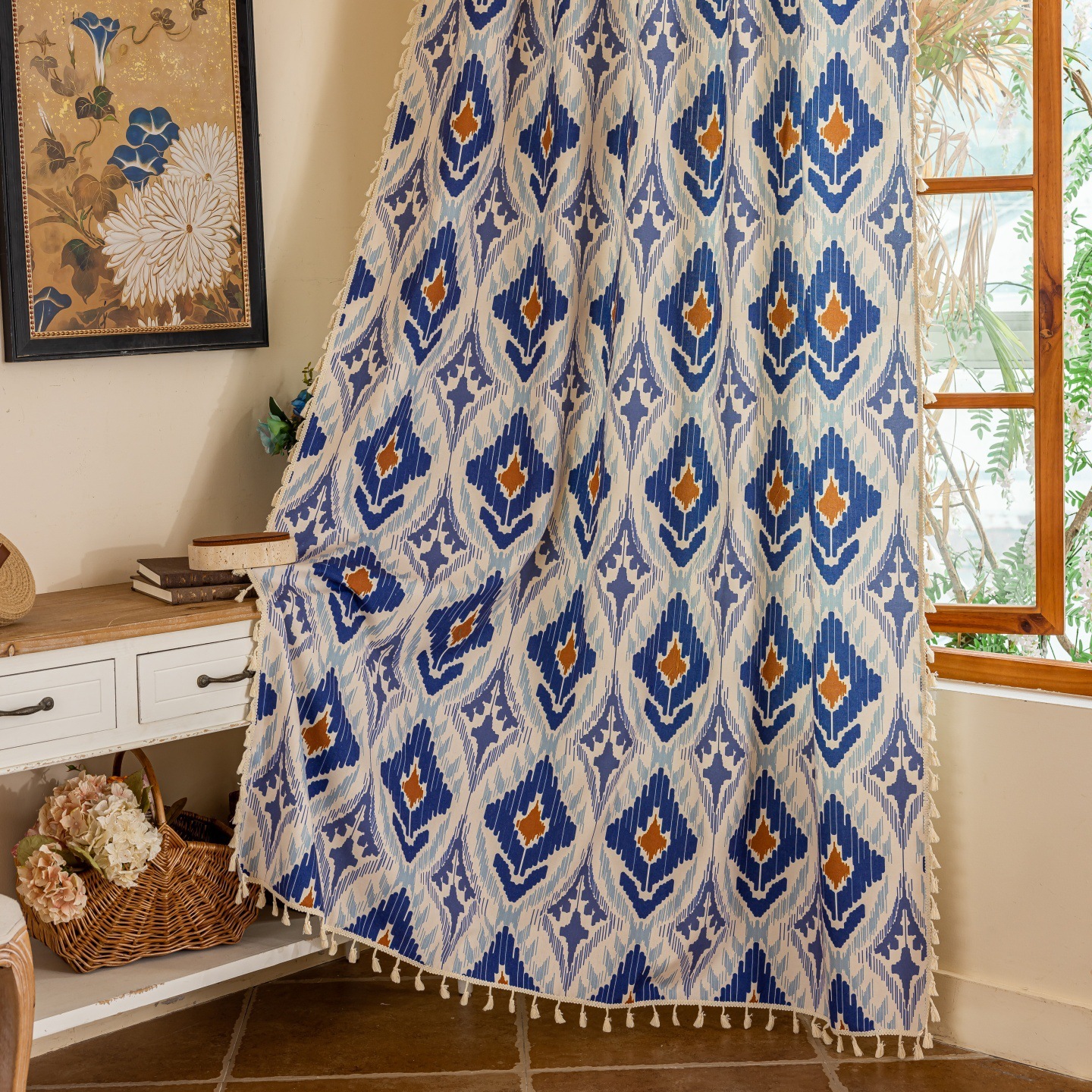 Nordic INS Style Green Plant Printed Curtain │ Semi-Blackout │ No-Drill Ready-Made │ Balcony & Bay Window