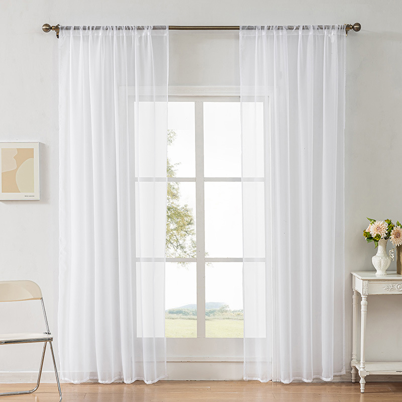 Solid Color Polyester Sheer Curtains – Semi-Transparent Light-Filtering Drapes