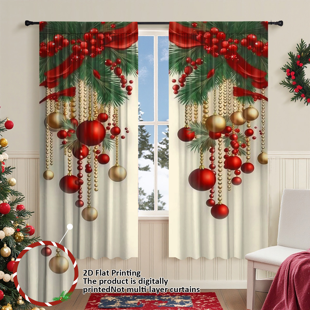 Christmas Printed Blackout Curtains – Ready-Made Rod Pocket Panels for Winter Home Décor