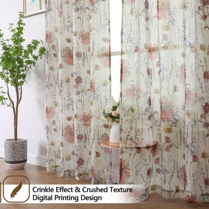 New Hot-Selling Printed Crinkled Terylene Sheer Curtain │ Custom Size Available │ Light & Airy Transparent Voile for Living Room/Home Décor