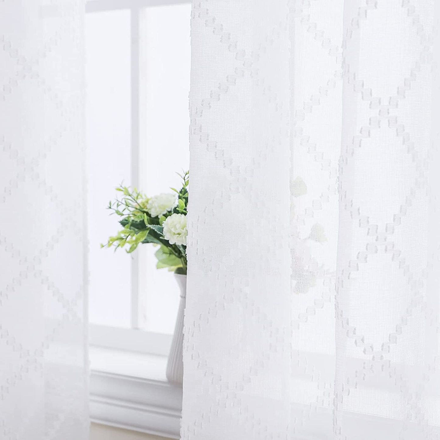 Nordic Style Faux Linen Embroidered Sheer Curtain │ Light-Filtering & Privacy-Friendly