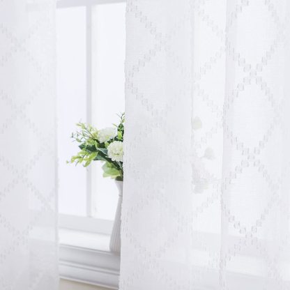 Nordic Style Faux Linen Embroidered Sheer Curtain │ Light-Filtering & Privacy-Friendly