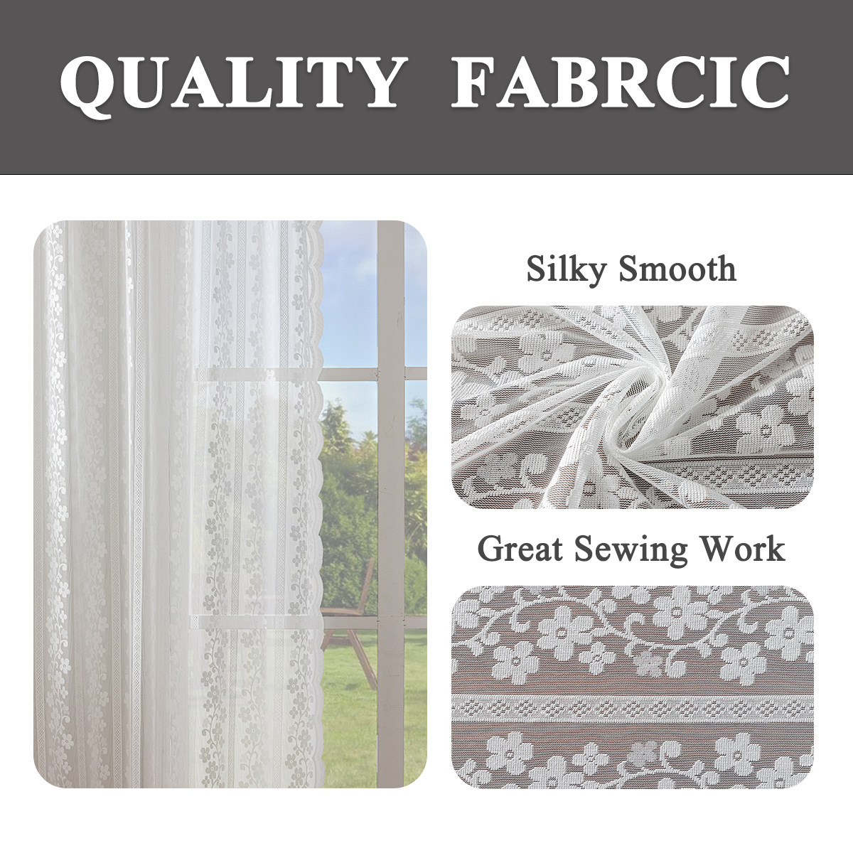 New Vertical Stripe Rose Knitted Lace Curtain │ Rod Pocket │ Semi-Blackout │ Elegant Window Décor