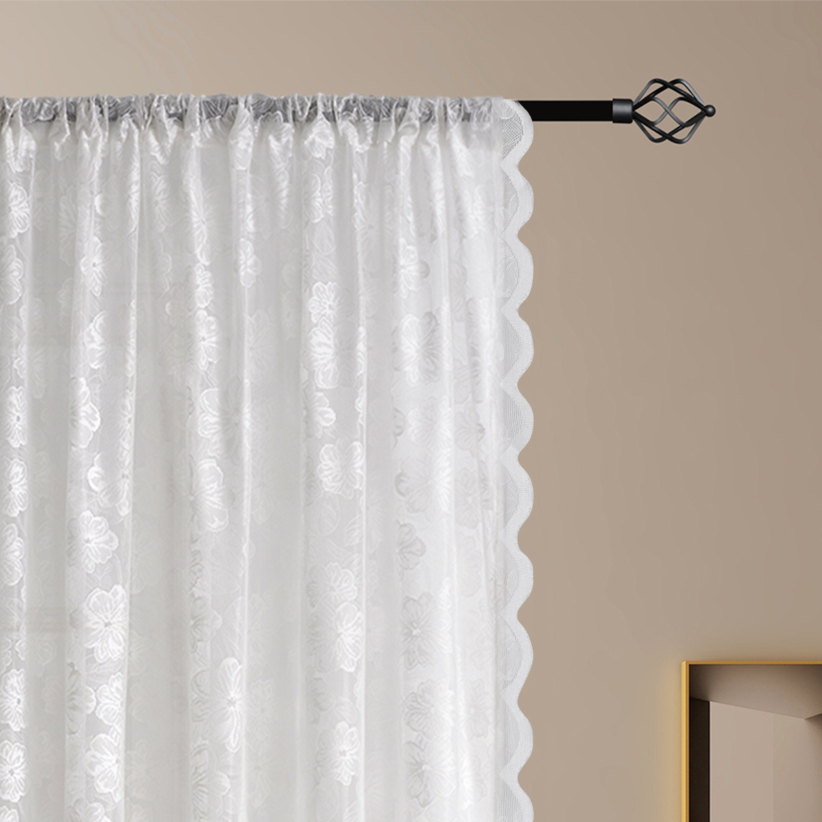 Knitted Lace Camellia Edge Rod Pocket Sheer Curtain │ Ready-Made Window Panel