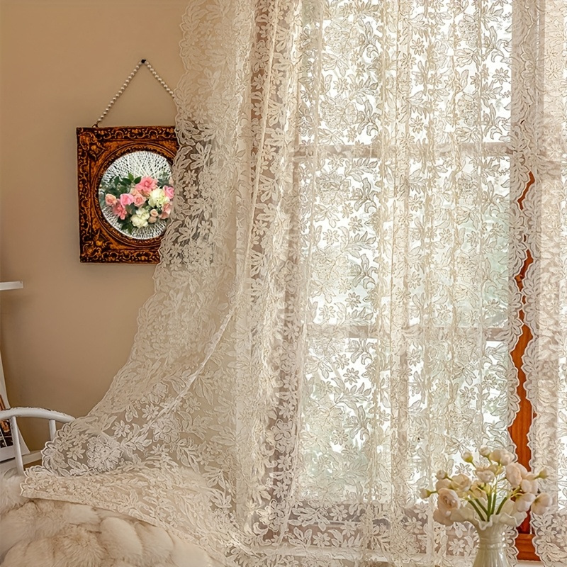 French Vintage Palace Lace Embroidered Sheer Curtain │ Light-Filtering │ Boho Semi-Partition Door/Window Panel