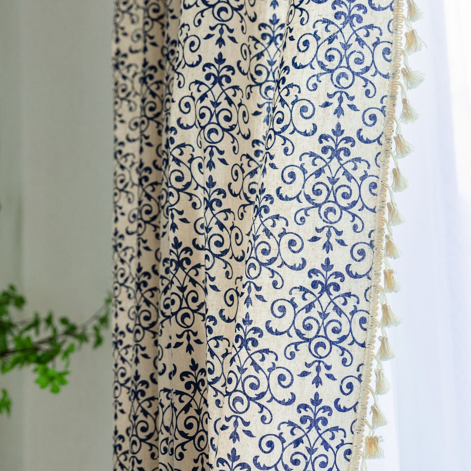 New Coffee Short Curtain │ Semi-Blackout │ Small Window │ Blue Printed Panel │ Ready-Made
