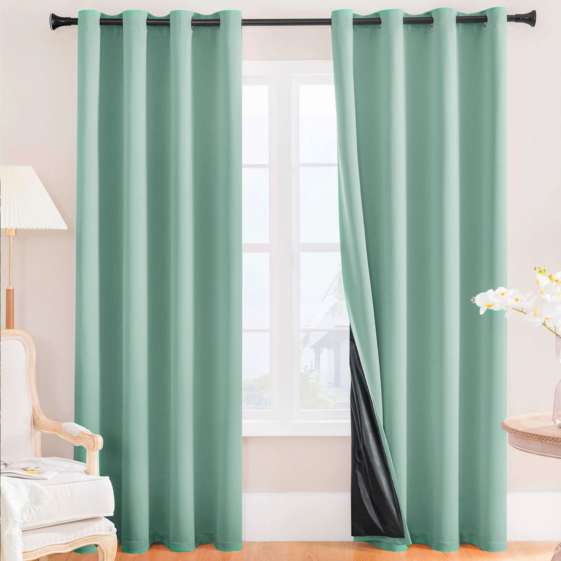 Spring-Yarn Laminated Full Blackout Curtains – Waterproof, Heat-Insulating, Ready-Made Solid