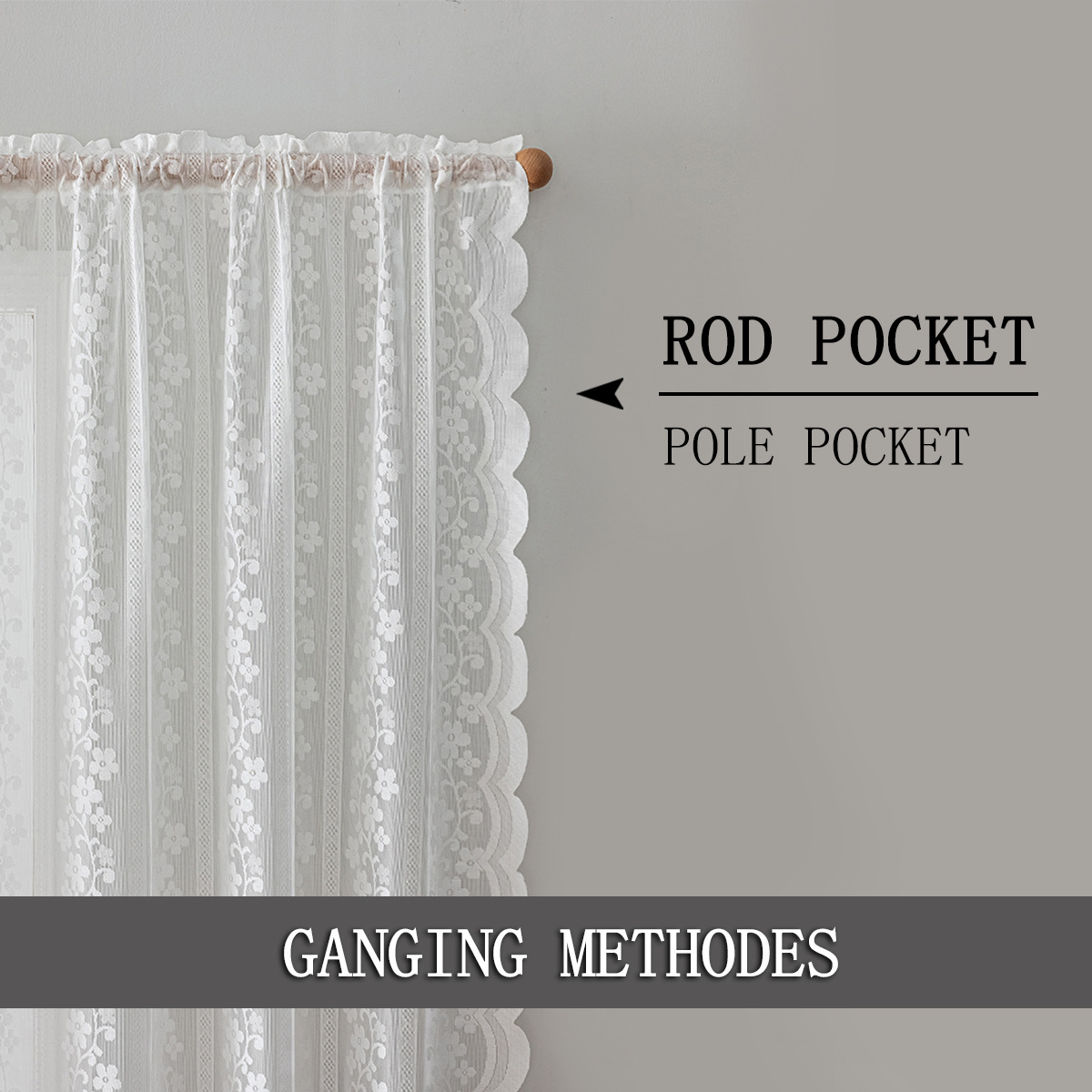 New Vertical Stripe Rose Knitted Lace Curtain │ Rod Pocket │ Semi-Blackout │ Elegant Window Décor