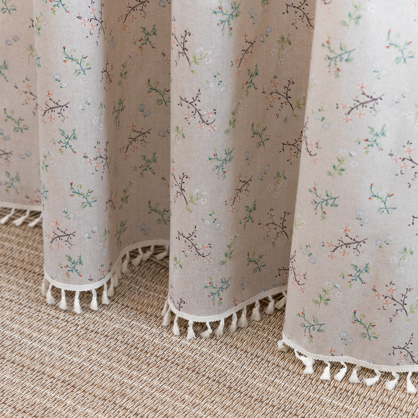 North American Style Cotton-Linen Half Curtain │ Tassel Trim │ Semi-Blackout │ Small Window / Kitchen / Bay Window