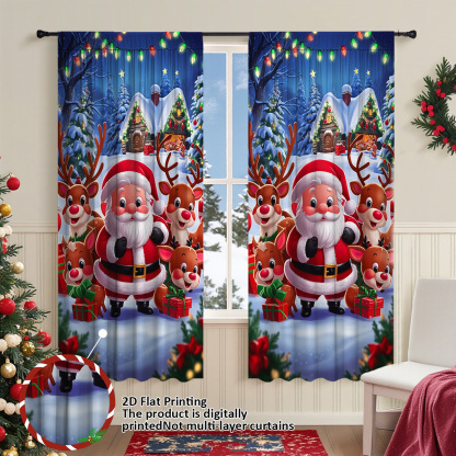 Christmas Printed Blackout Curtains – Ready-Made Rod Pocket Panels for Winter Home Décor