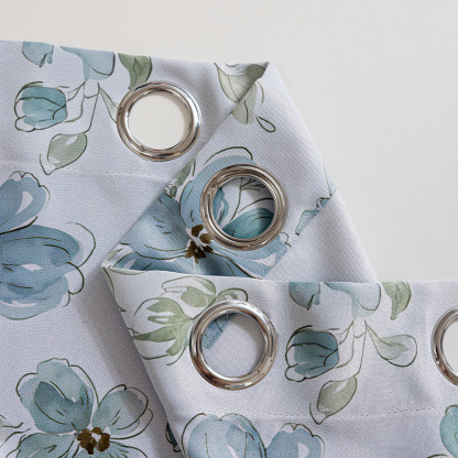 Blue Floral Printed Grommet Blackout Curtains – Small Panels for Bedrooms & Living Rooms