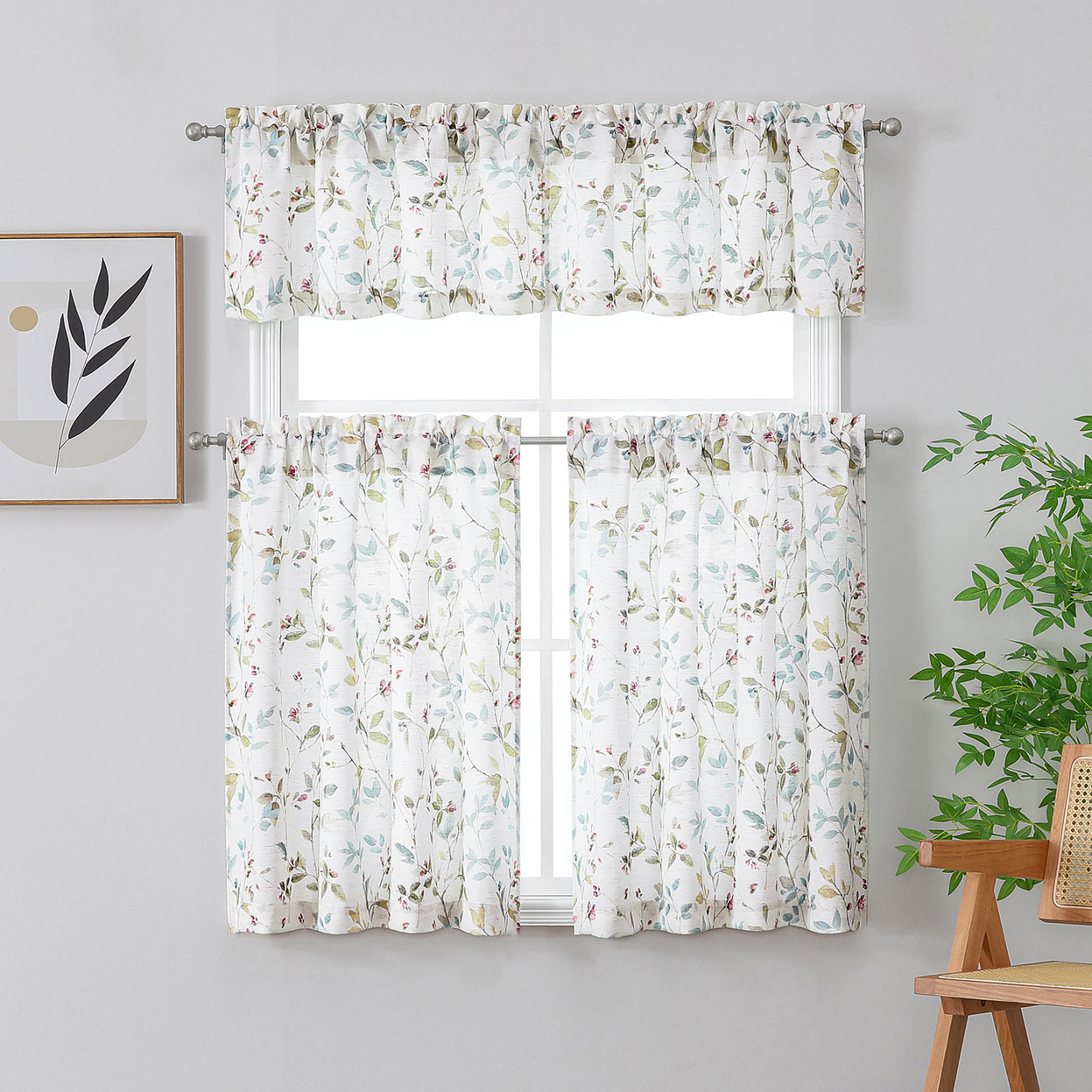 Customizable Printed Kitchen Curtain │ Home Use Floral Sheer │ Hot-Selling Cross-Border New Product