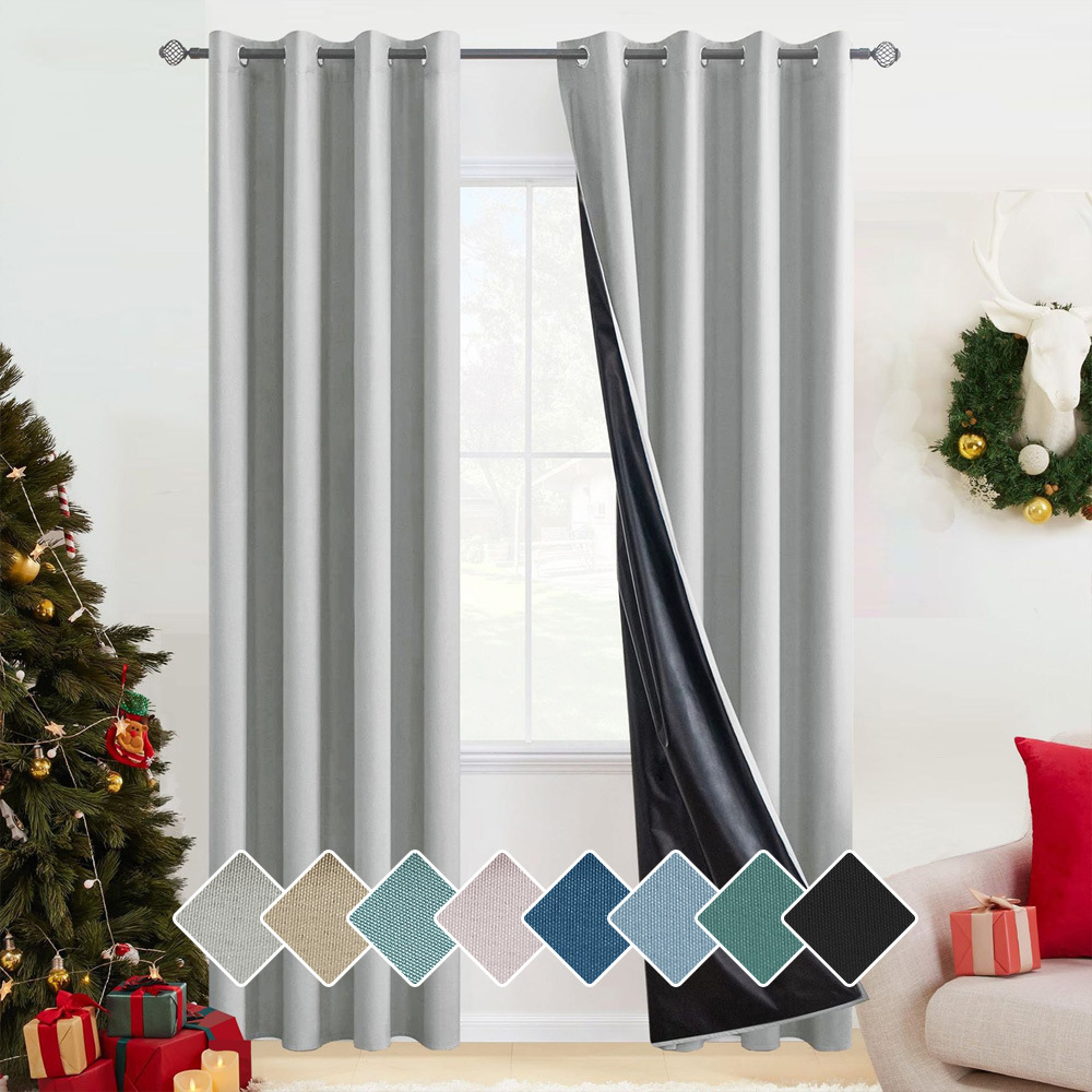Spring-Yarn Laminated Full Blackout Curtains – Waterproof, Heat-Insulating, Ready-Made Solid