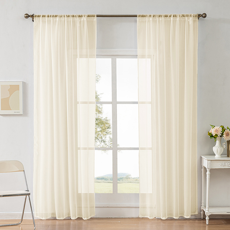 Solid Color Polyester Sheer Curtains – Semi-Transparent Light-Filtering Drapes