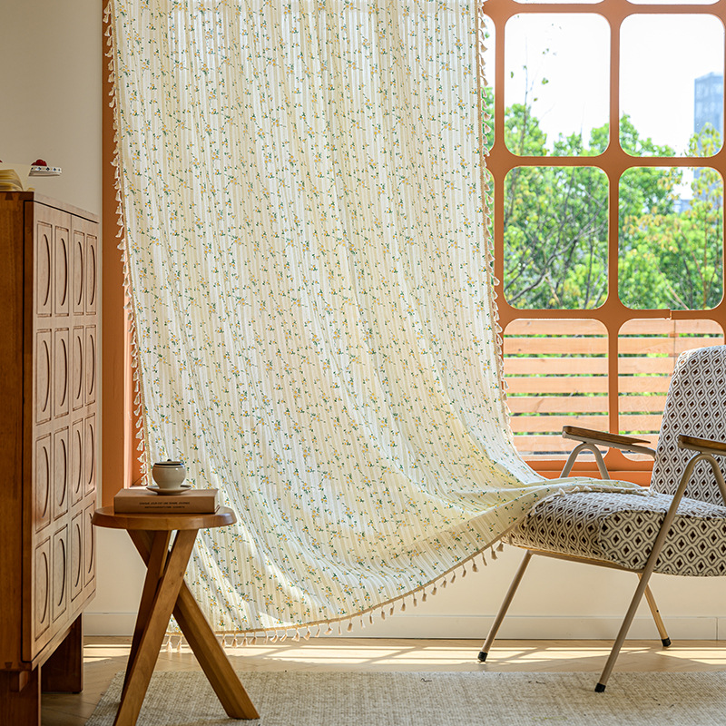 Cotton INS Style Fresh & Creamy Curtain │ Short Window / Divider │ Ready-Made for Kitchen & Bay Window