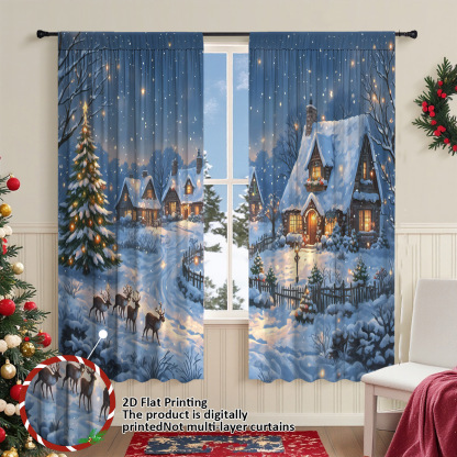 Christmas Printed Blackout Curtains – Ready-Made Rod Pocket Panels for Winter Home Décor