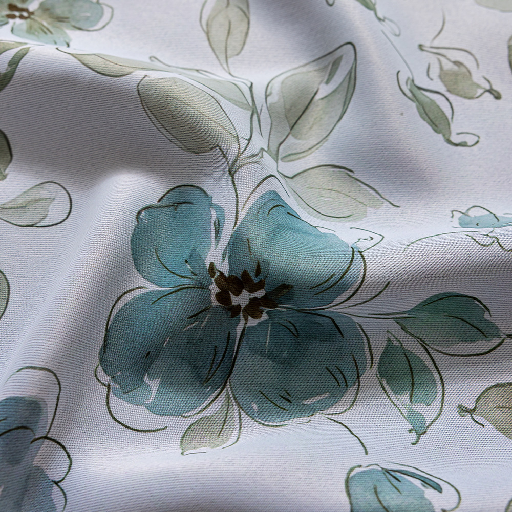 Blue Floral Printed Grommet Blackout Curtains – Small Panels for Bedrooms & Living Rooms