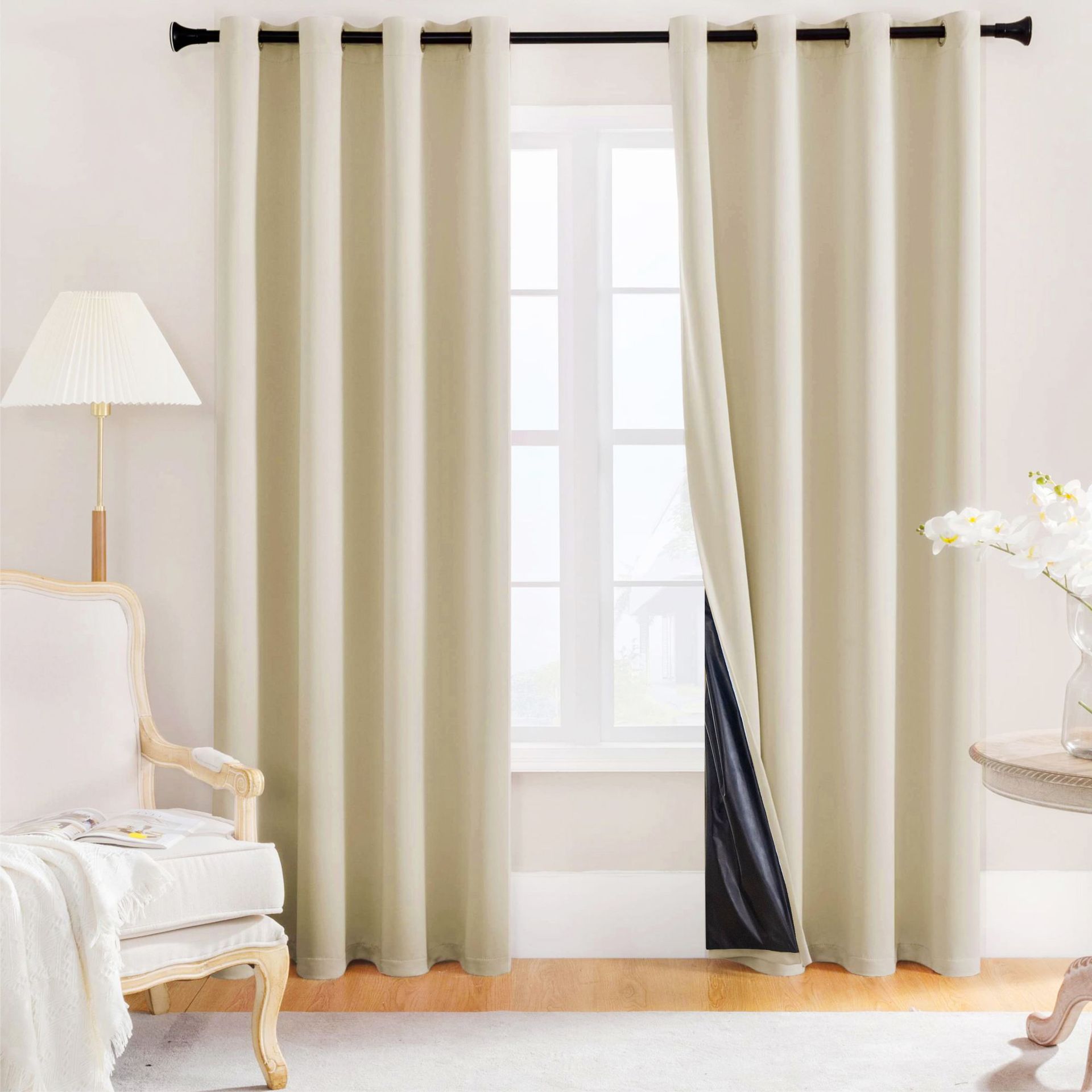 Spring-Yarn Laminated Full Blackout Curtains – Waterproof, Heat-Insulating, Ready-Made Solid