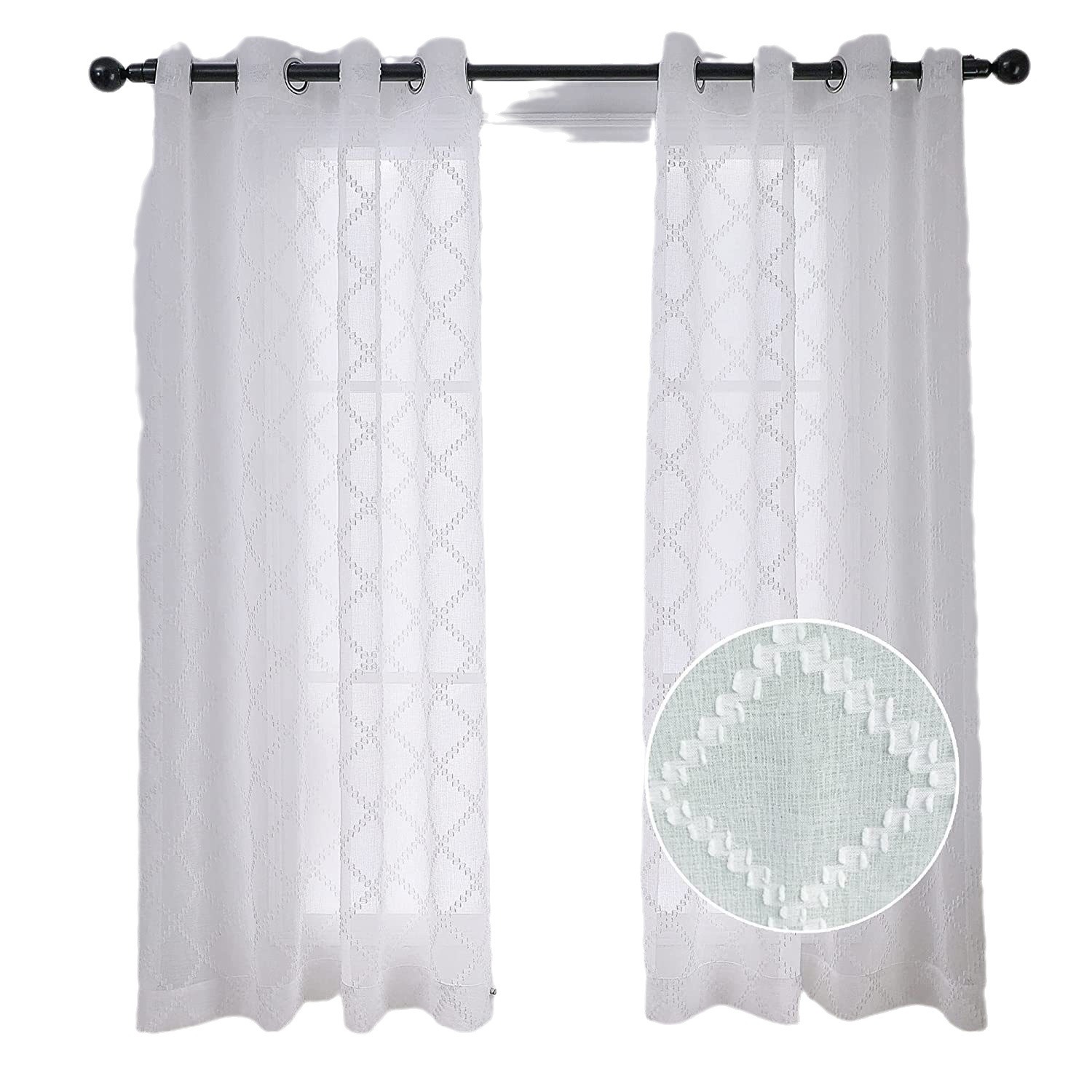 Nordic Style Faux Linen Embroidered Sheer Curtain │ Light-Filtering & Privacy-Friendly