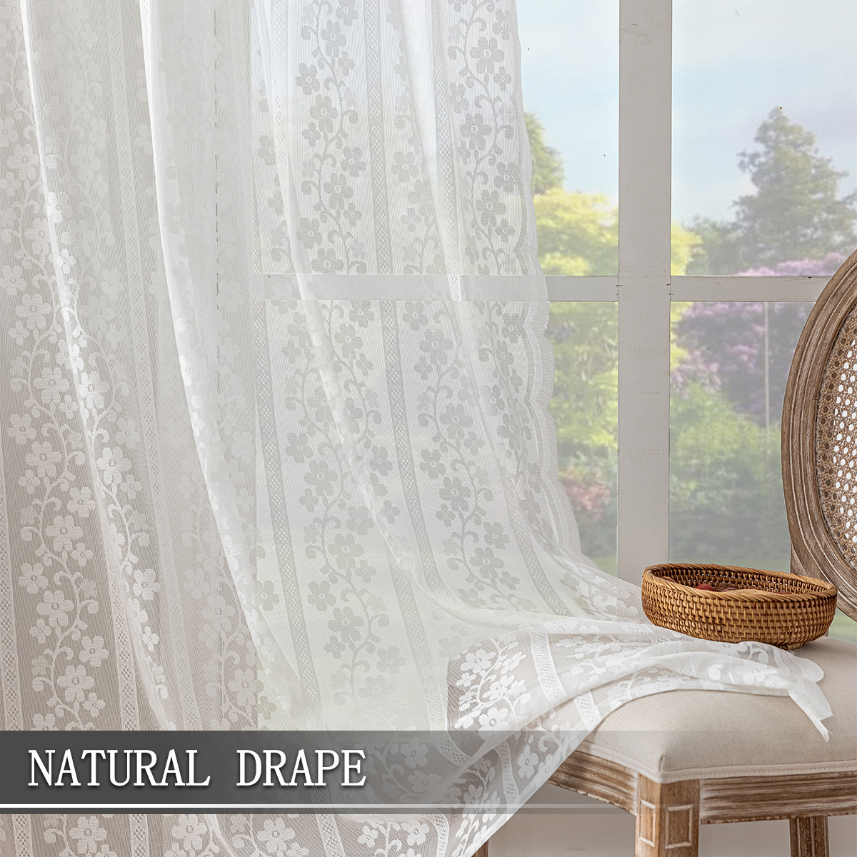 New Vertical Stripe Rose Knitted Lace Curtain │ Rod Pocket │ Semi-Blackout │ Elegant Window Décor