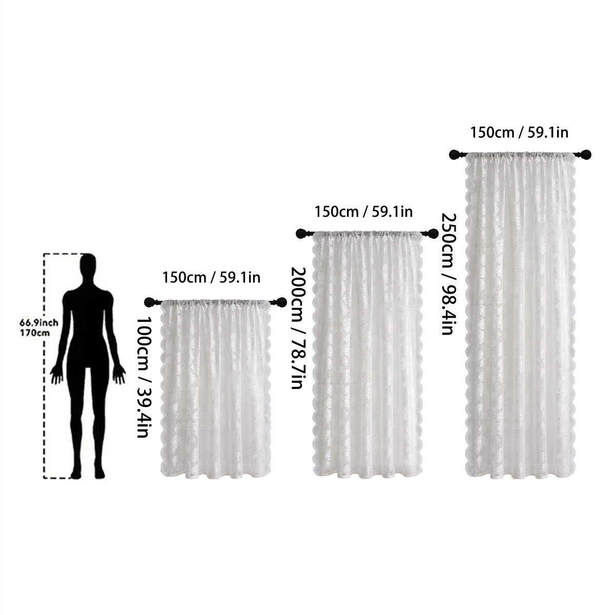 Knitted Lace Camellia Edge Rod Pocket Sheer Curtain │ Ready-Made Window Panel