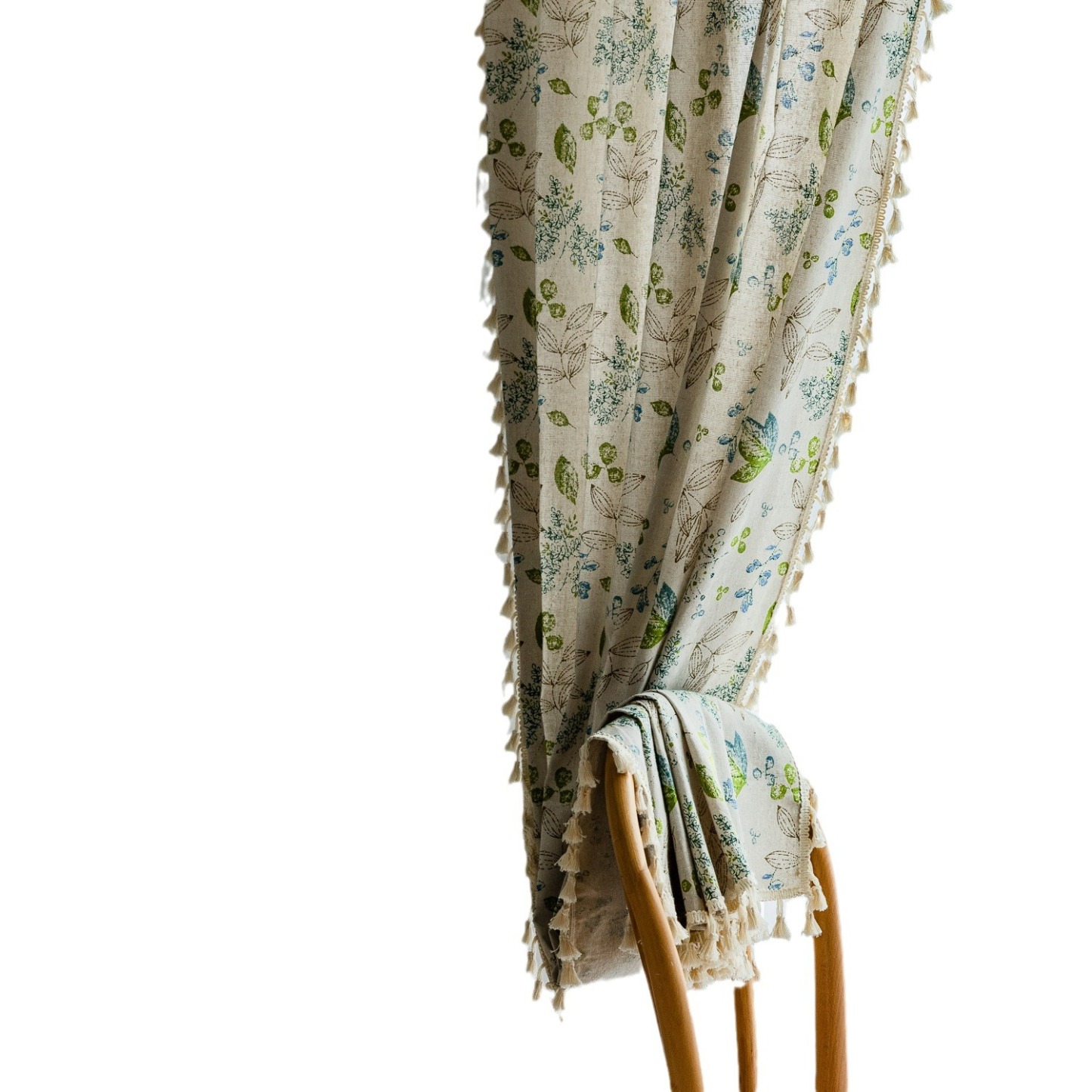 Rod Pocket Curtain │ Cute Green Leaf Floral │ Cotton-Linen │ Japanese & Korean Style │ Short Half Panel for Kitchen / Small Window