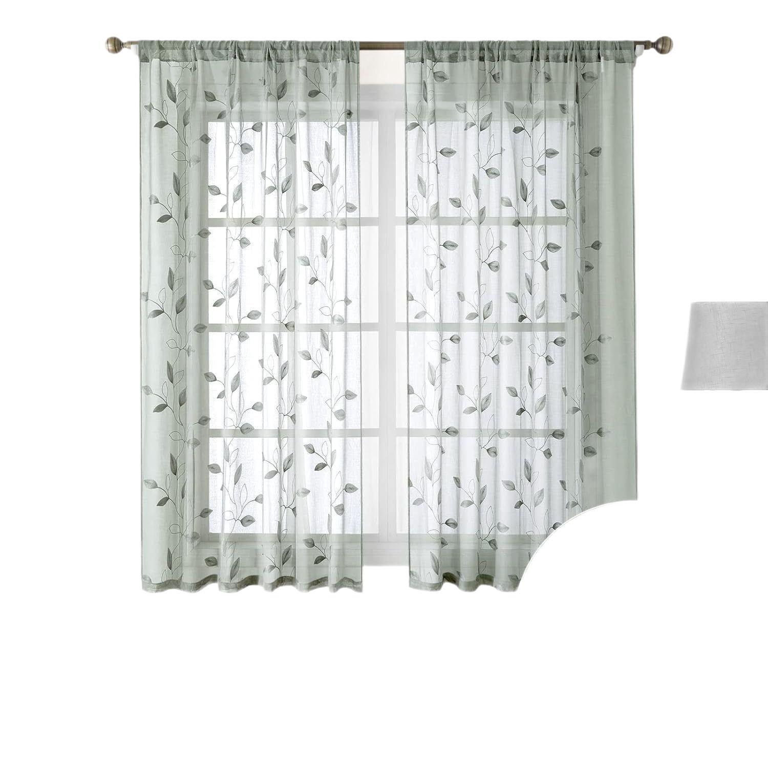 American-Style Leaf Embroidered Sheer Curtains – Ready-Made Panels for Living Room & Bedroom