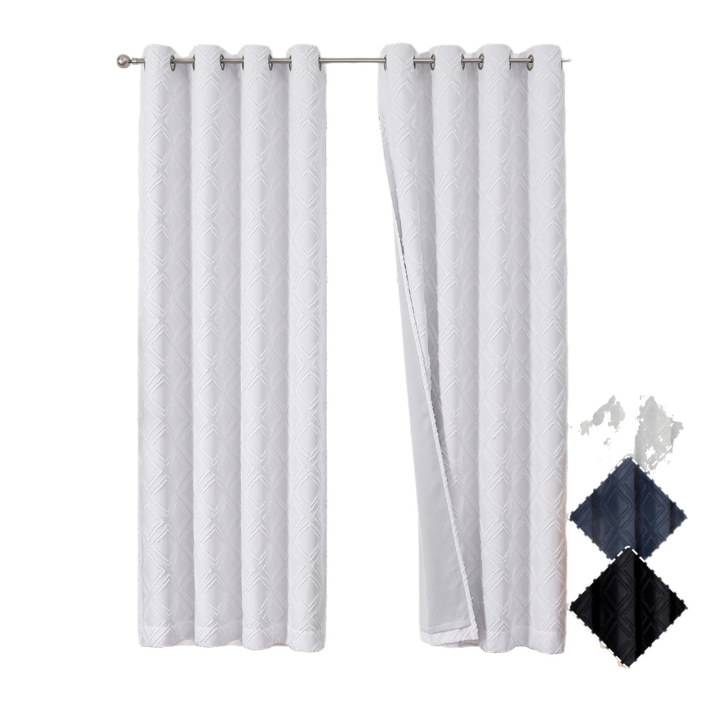 3D Cutout Diamond Blackout Curtain │ Geometric Grommet Top 