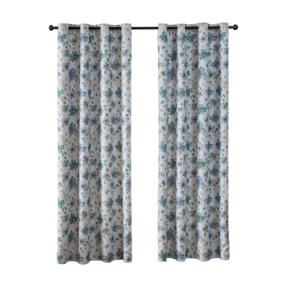 Blue Floral Printed Grommet Blackout Curtains – Small Panels for Bedrooms & Living Rooms