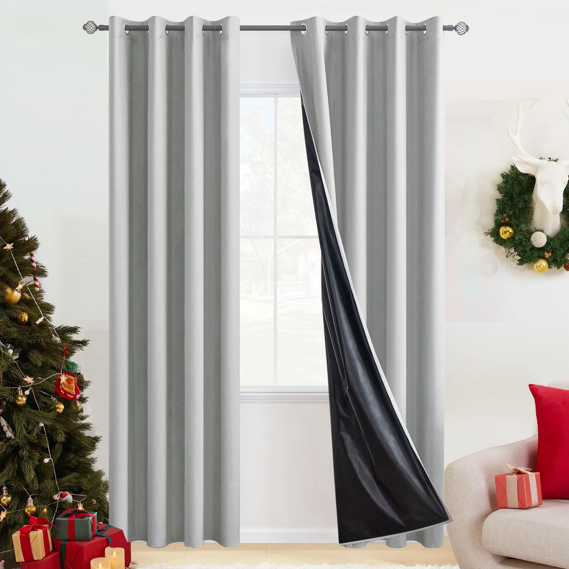Spring-Yarn Laminated Full Blackout Curtains – Waterproof, Heat-Insulating, Ready-Made Solid
