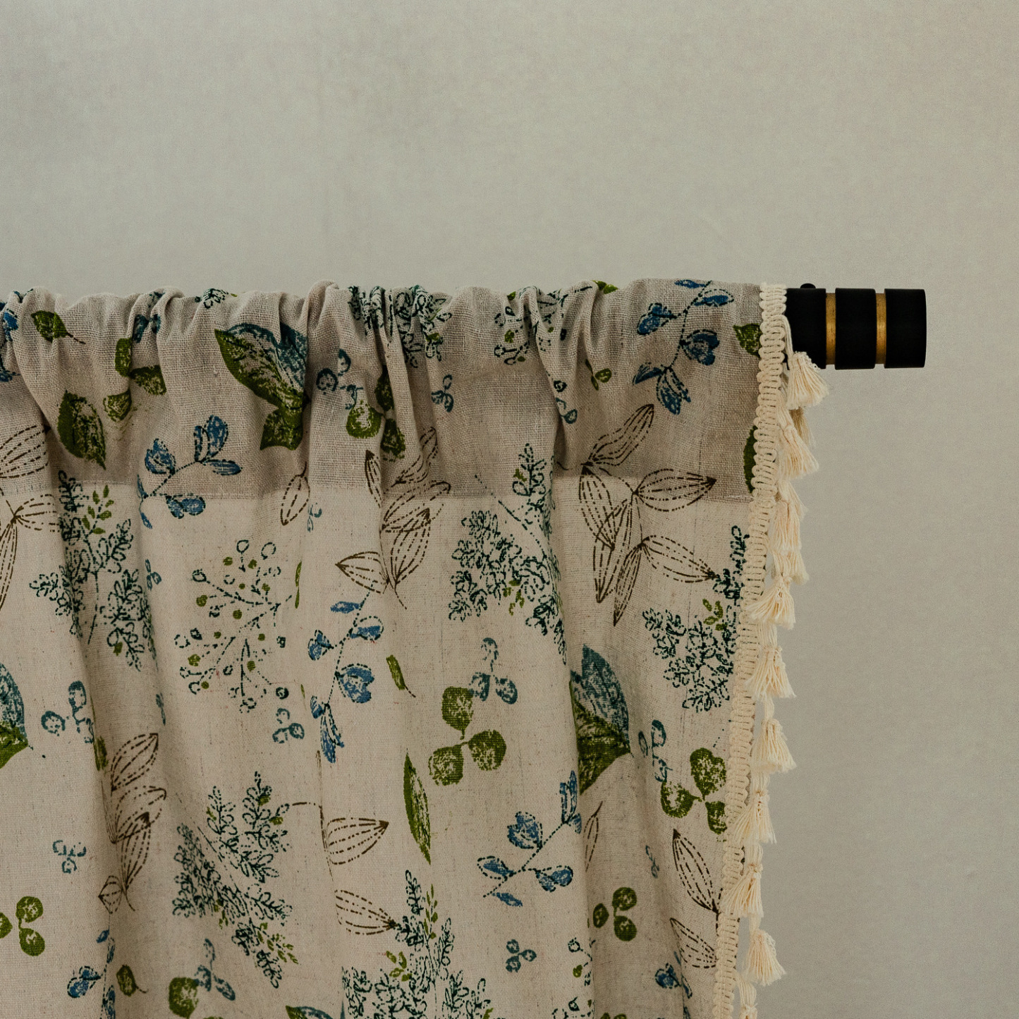 Rod Pocket Curtain │ Cute Green Leaf Floral │ Cotton-Linen │ Japanese & Korean Style │ Short Half Panel for Kitchen / Small Window