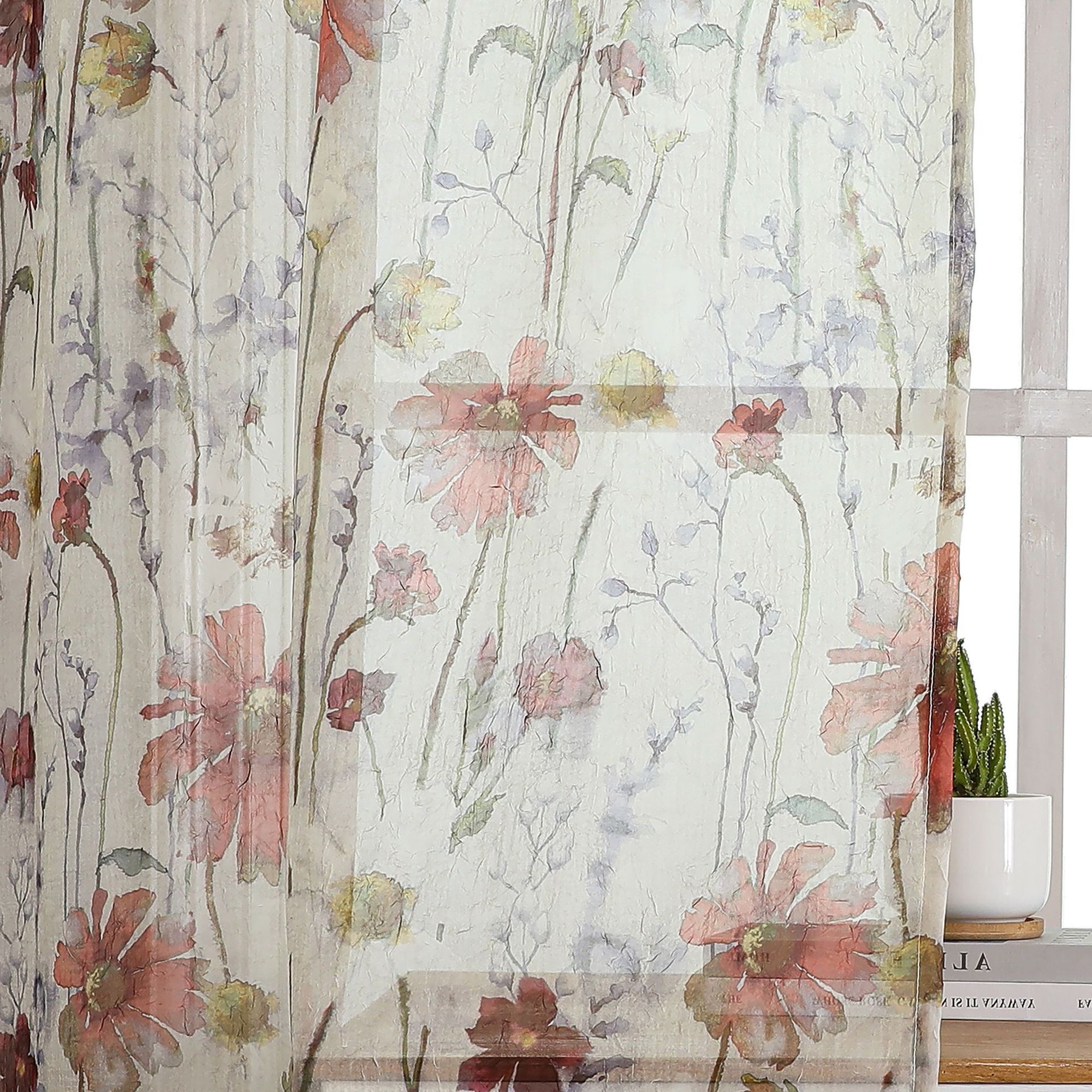 New Hot-Selling Printed Crinkled Terylene Sheer Curtain │ Custom Size Available │ Light & Airy Transparent Voile for Living Room/Home Décor