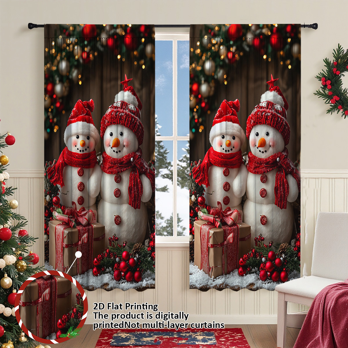 Christmas Printed Blackout Curtains – Ready-Made Rod Pocket Panels for Winter Home Décor