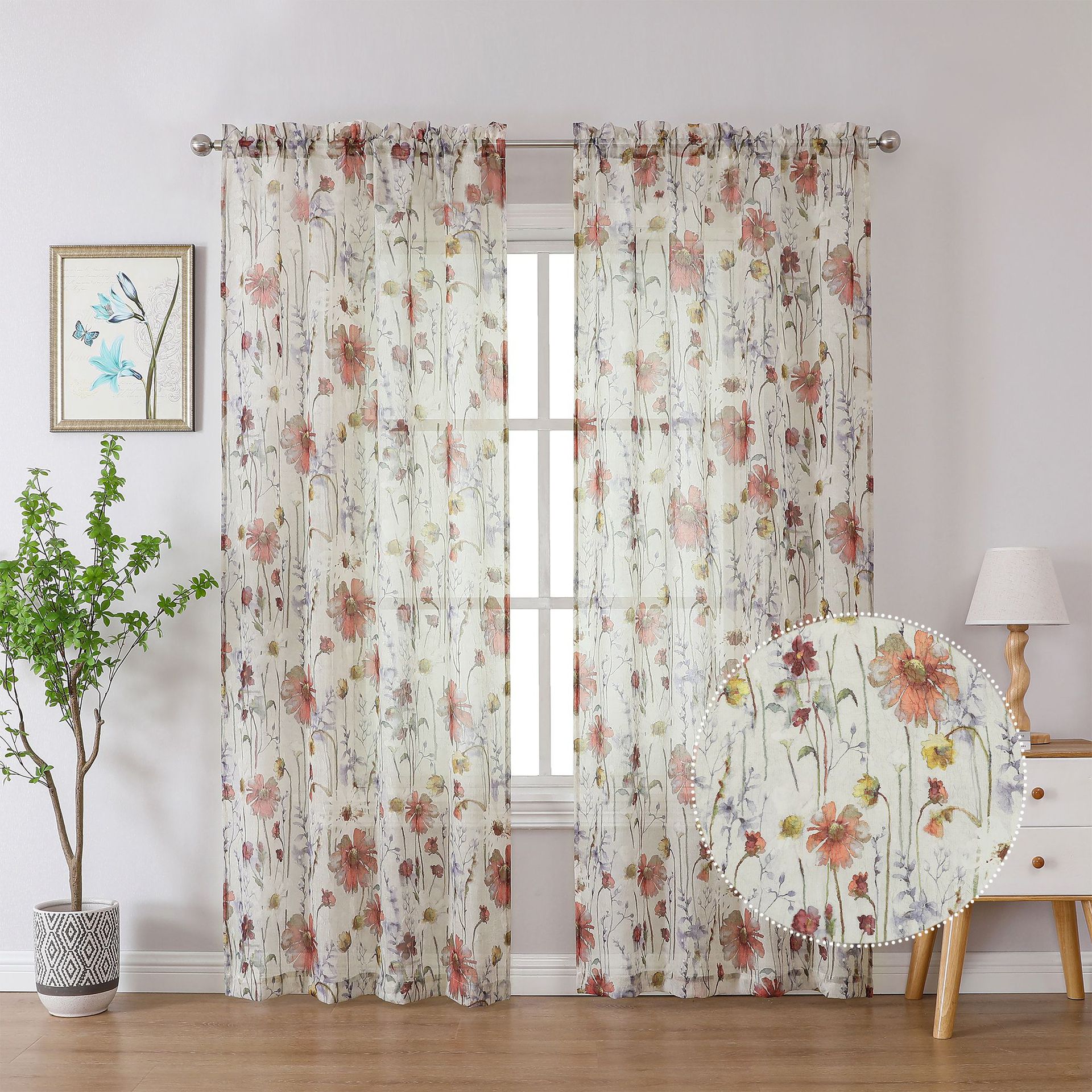 New Hot-Selling Printed Crinkled Terylene Sheer Curtain │ Custom Size Available │ Light & Airy Transparent Voile for Living Room/Home Décor