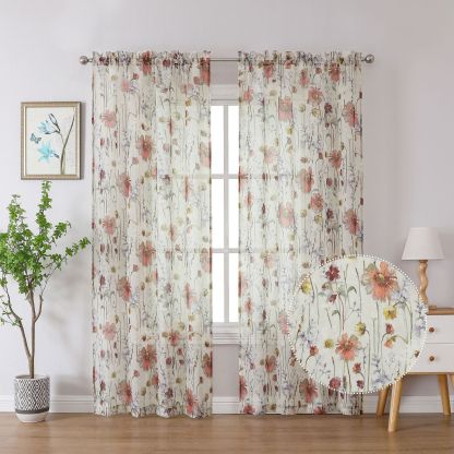 New Hot-Selling Printed Crinkled Terylene Sheer Curtain │ Custom Size Available │ Light & Airy Transparent Voile for Living Room/Home Décor