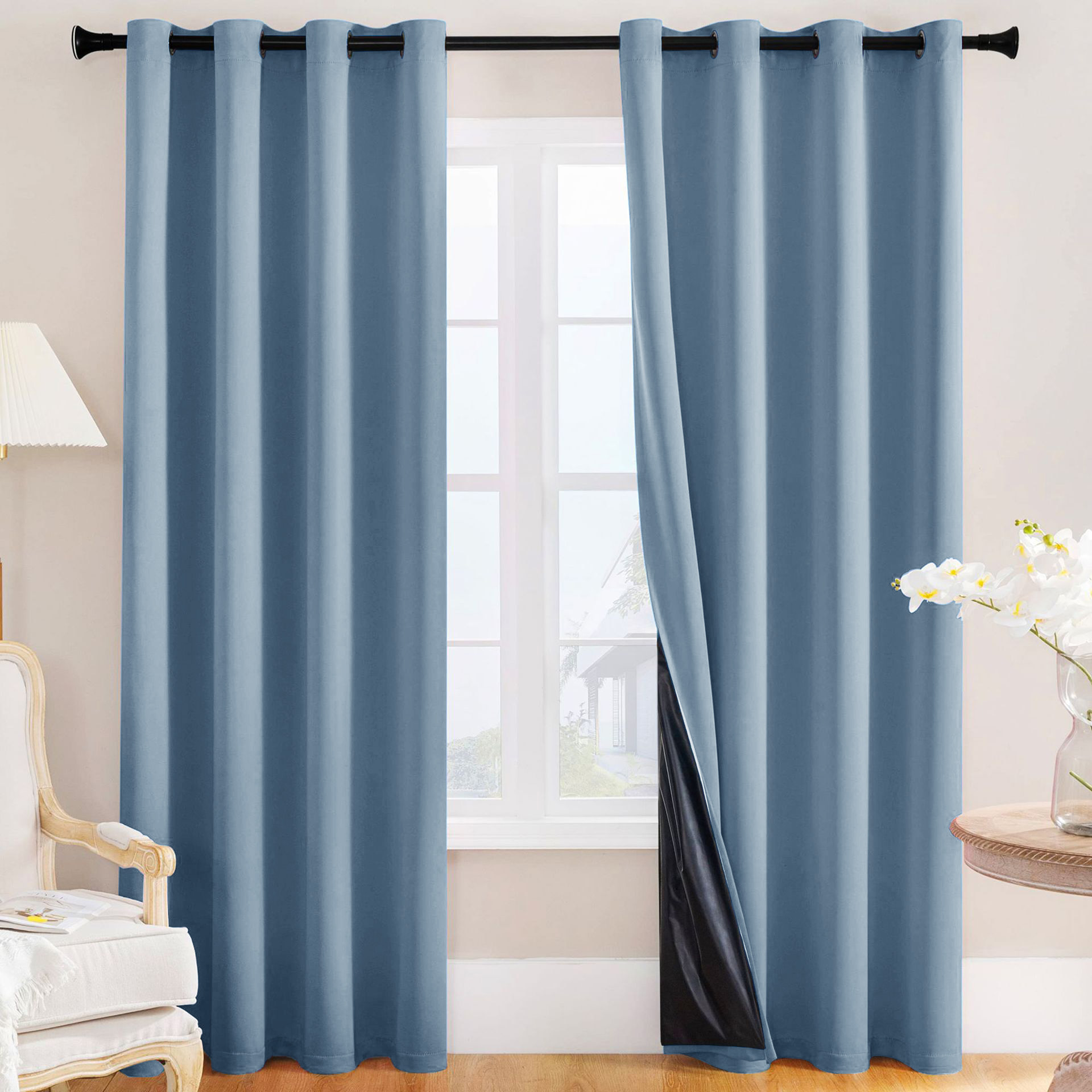 Spring-Yarn Laminated Full Blackout Curtains – Waterproof, Heat-Insulating, Ready-Made Solid