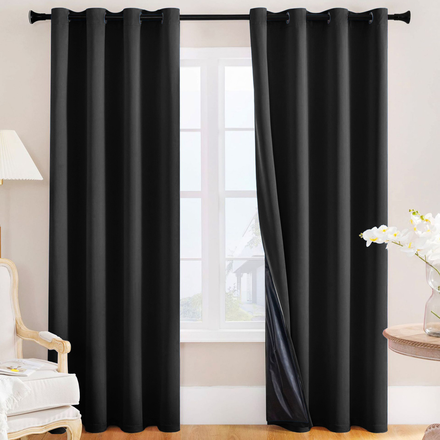 Spring-Yarn Laminated Full Blackout Curtains – Waterproof, Heat-Insulating, Ready-Made Solid