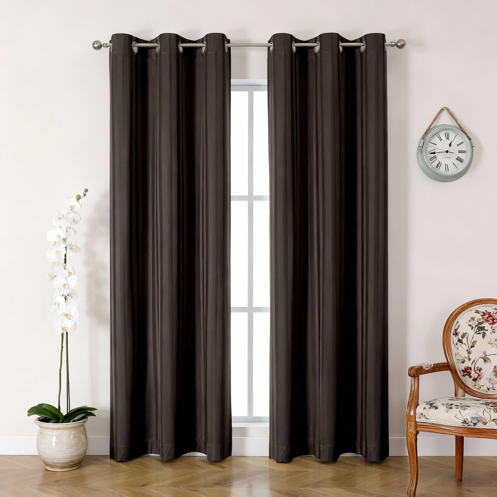 Set of 2-Full Blackout Grommet Curtain │ Pre-Coated Black Film │ Sun & Heat Blocking