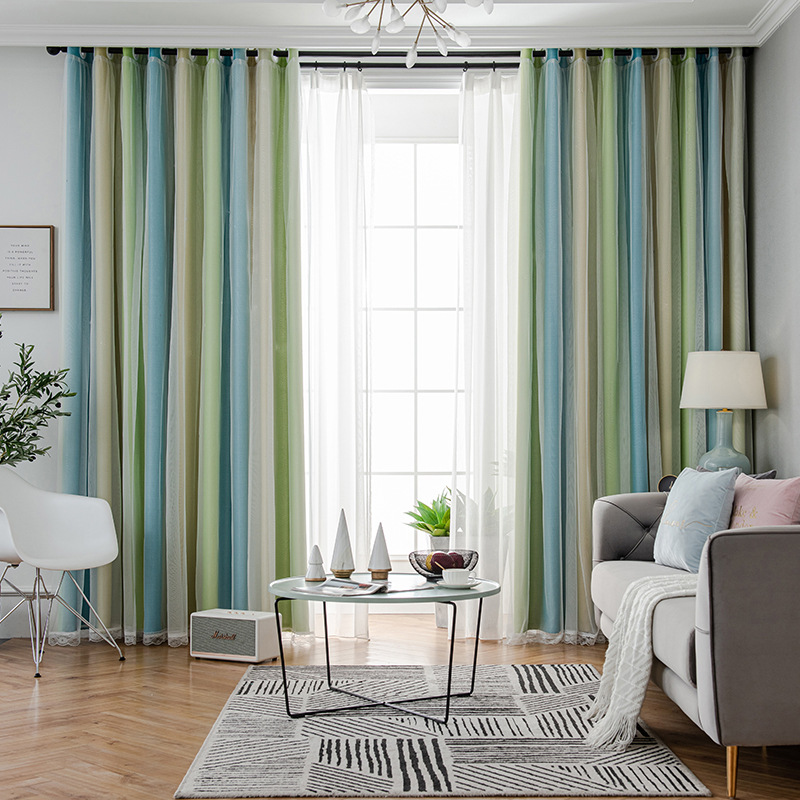 Gradient Striped Blackout Curtains with Sheer Layer – Light Filtering, Privacy & Ready-Made Panels