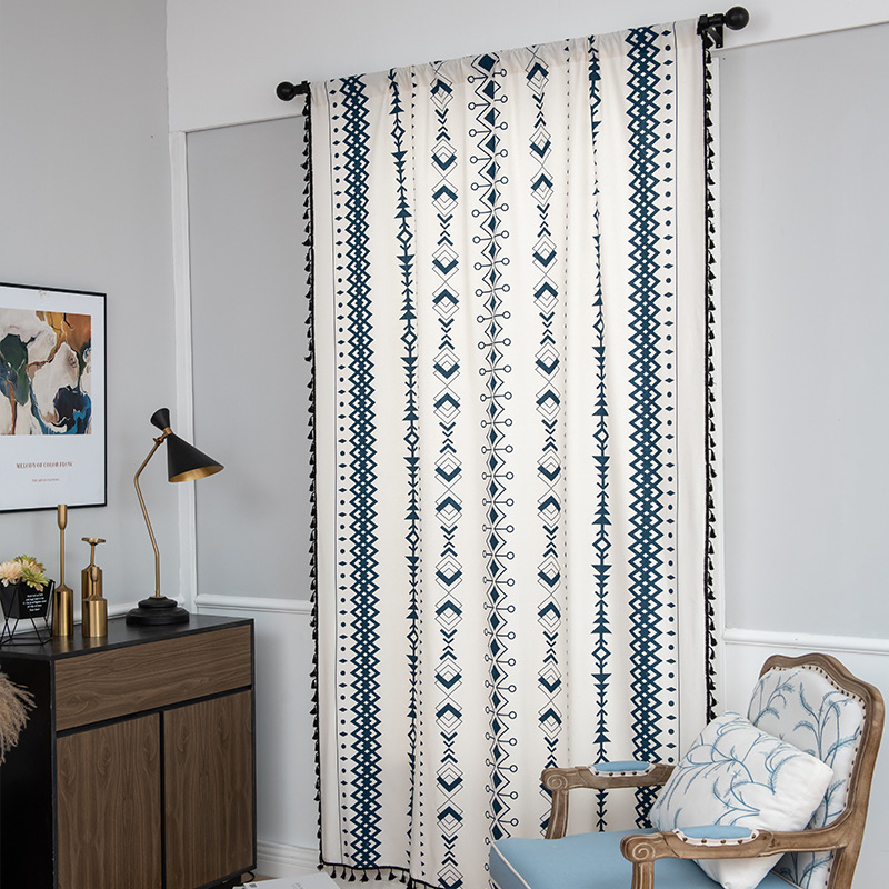 Bohemian Tassel Cotton-Linen Curtains – Ready-Made American Style, Luxury Light-Blocking Drapes for Bay Windows
