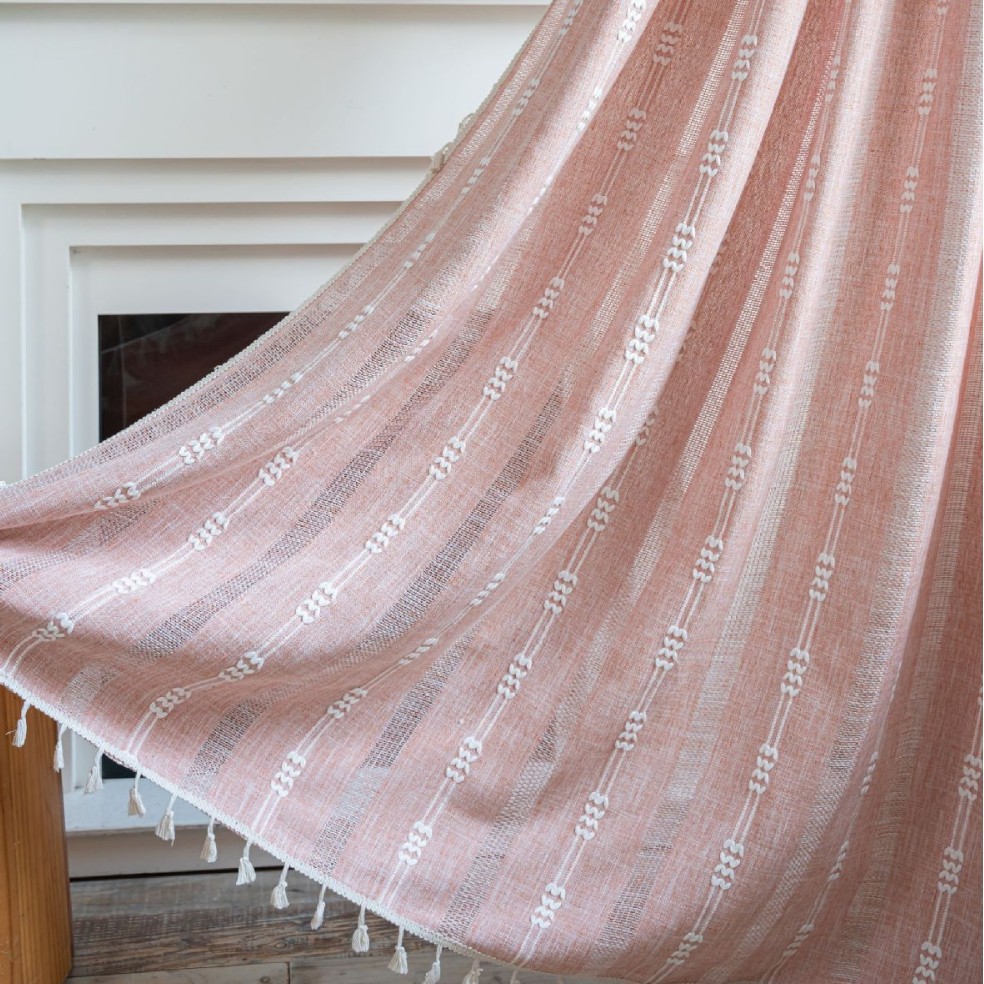 Gray Tassel Cotton-Linen Curtains – Ready-Made Sheer Drapes for Living Room, Bedroom & Study