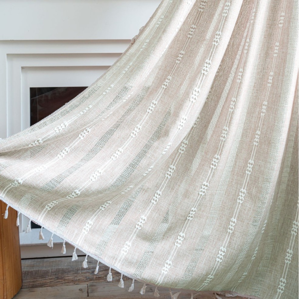 Gray Tassel Cotton-Linen Curtains – Ready-Made Sheer Drapes for Living Room, Bedroom & Study