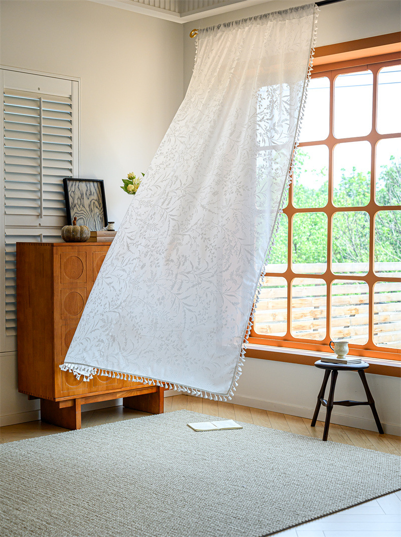 Rod Pocket French Sheer Lace Curtain │ Hollow Design │ Bohemian Tassel │ Bedroom & Living Room