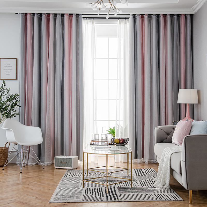 Gradient Striped Blackout Curtains with Sheer Layer – Light Filtering, Privacy & Ready-Made Panels