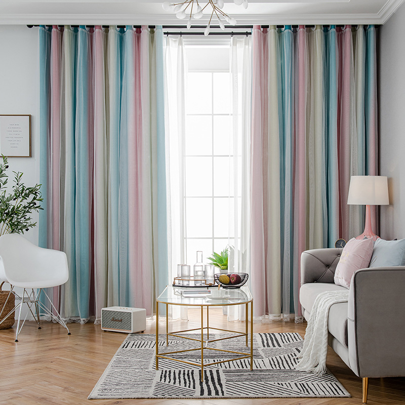 Gradient Striped Blackout Curtains with Sheer Layer – Light Filtering, Privacy & Ready-Made Panels