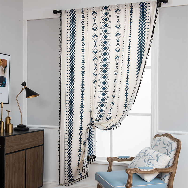 Bohemian Tassel Cotton-Linen Curtains – Ready-Made American Style, Luxury Light-Blocking Drapes for Bay Windows