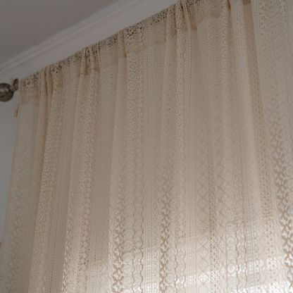 Emanchi Yun Crochet Curtains – Sheer Beige, American Country Style, Ready-Made for Living Room, Balcony & Bedroom