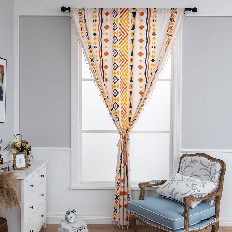 Bohemian Tassel Cotton-Linen Curtains – Ready-Made American Style, Luxury Light-Blocking Drapes for Bay Windows